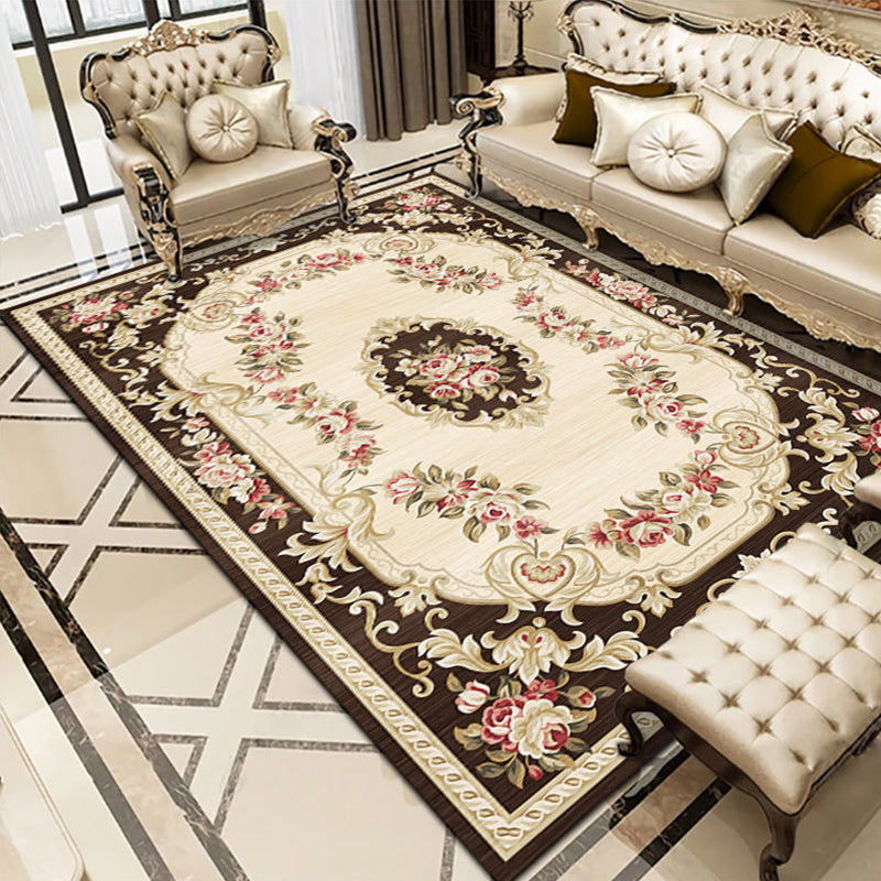Sikunuo | Olden Parlor Rug Multicolored Floral Pattern Rug Synthetic Maintenance Friendly Stain Resistant Washable Rug
