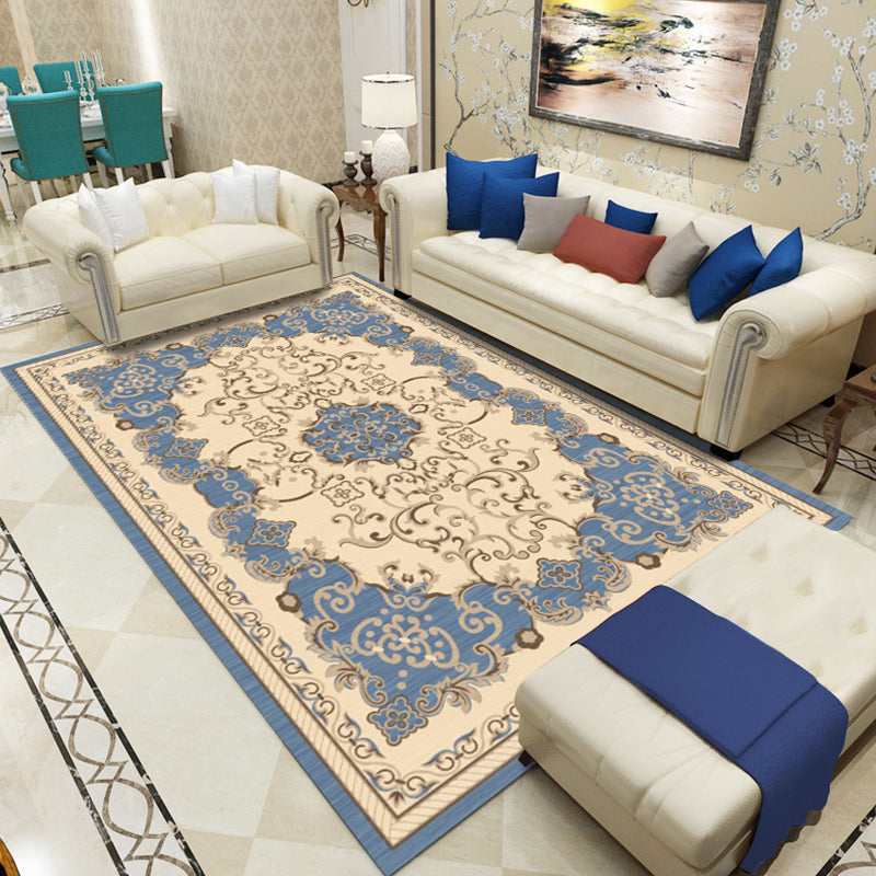 Sikunuo | Retro Living Room Carpet Multicolor Flower Pattern Berber Carpet Polyester Non-Slip Backing Pet-Friendly Carpet