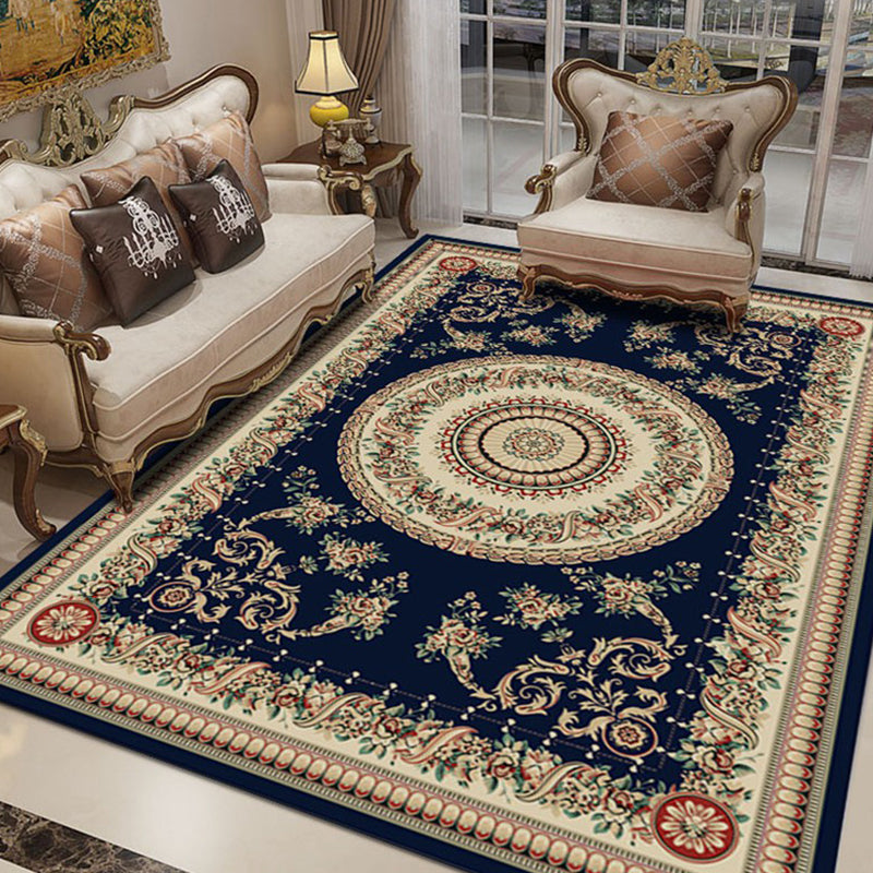 Sikunuo | Retro Living Room Carpet Multicolor Flower Pattern Berber Carpet Polyester Non-Slip Backing Pet-Friendly Carpet