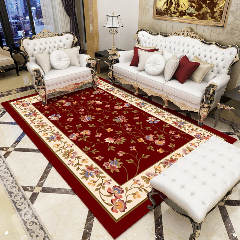 Sikunuo | Retro Living Room Carpet Multicolor Flower Pattern Berber Carpet Polyester Non-Slip Backing Pet-Friendly Carpet