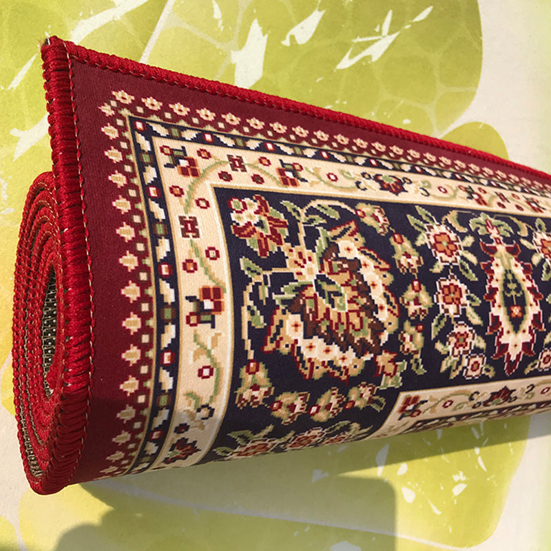 Sikunuo | Retro Living Room Carpet Multicolor Flower Pattern Berber Carpet Polyester Non-Slip Backing Pet-Friendly Carpet