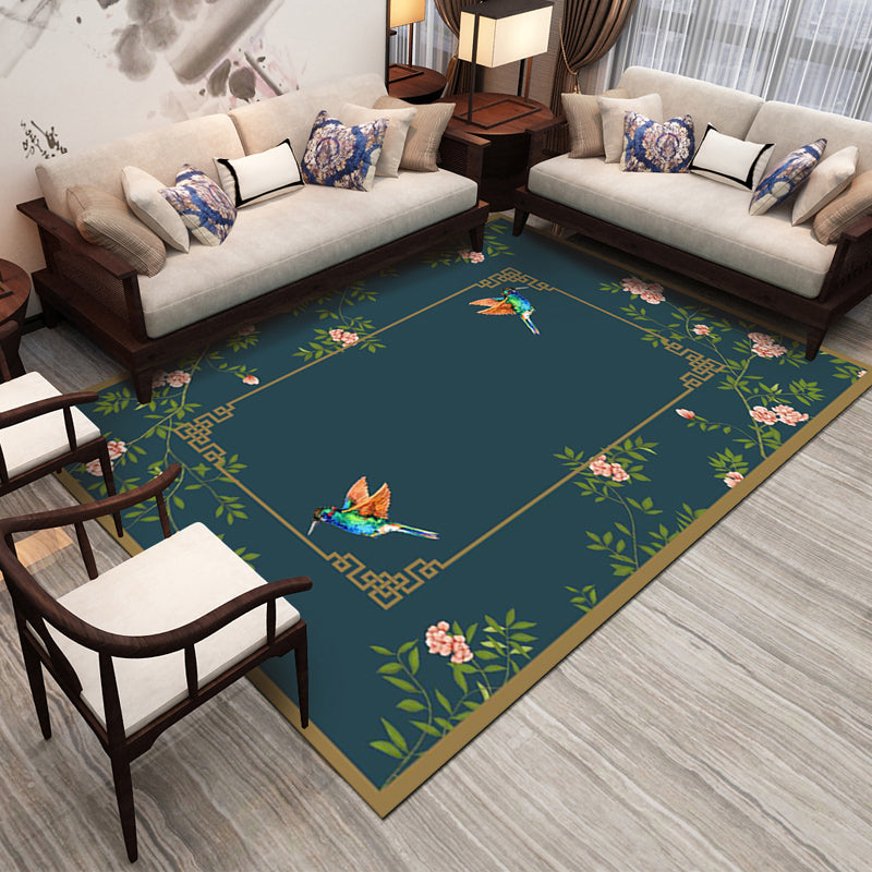Sikunuo | Retro Living Room Carpet Multicolor Plant Pattern Area Rug Cotton Blend Non-Slip Backing Pet-Friendly Indoor Rug