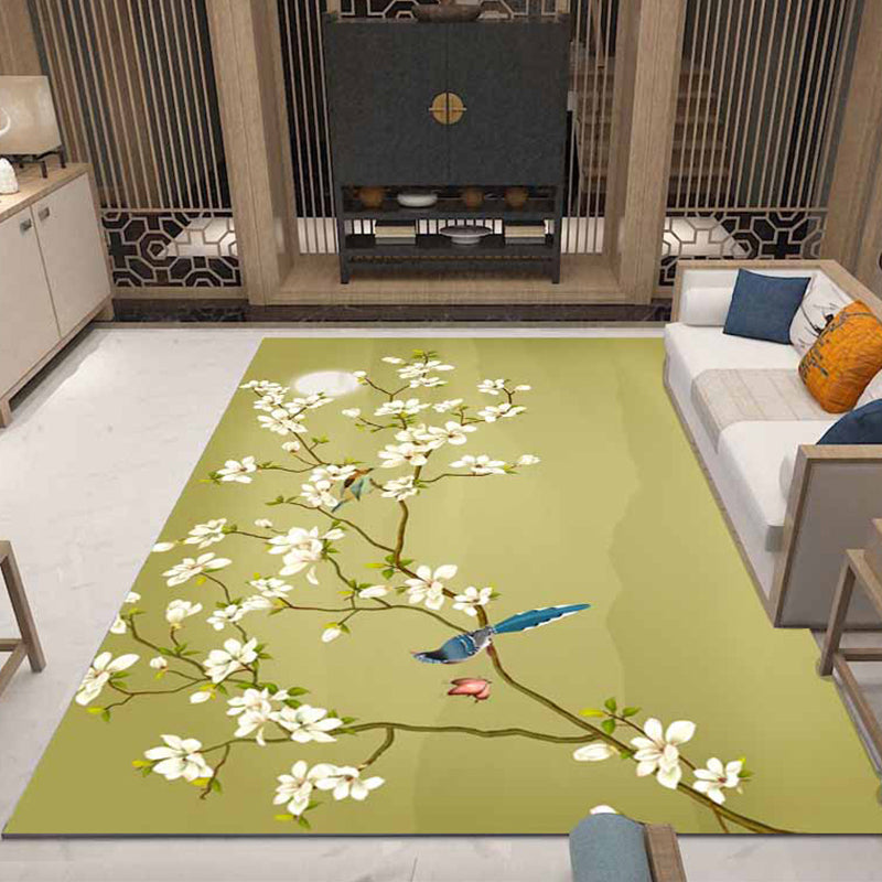 Sikunuo | Retro Living Room Carpet Multicolor Plant Pattern Area Rug Cotton Blend Non-Slip Backing Pet-Friendly Indoor Rug