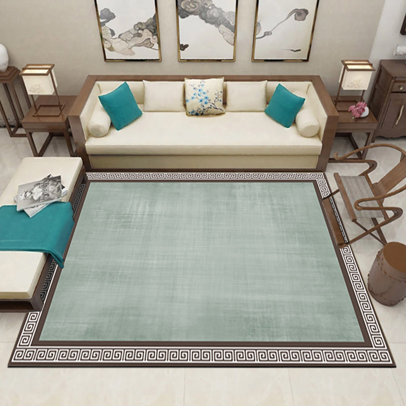 Sikunuo | Multicolor Living Room Rug Asian Geometric Print Indoor Carpet Polyester Non-Slip Backing Stain Resistant Area Rug