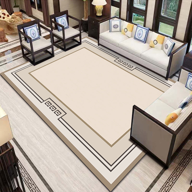 Sikunuo | Multicolor Living Room Rug Asian Geometric Print Indoor Carpet Polyester Non-Slip Backing Stain Resistant Area Rug