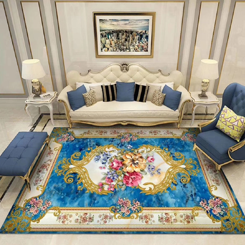 Sikunuo | Chinoiserie Flower Rug Multicolor Polypropylene Area Rug Non-Slip Back Pet-Friendly Easy Care Indoor Rug for Living Room