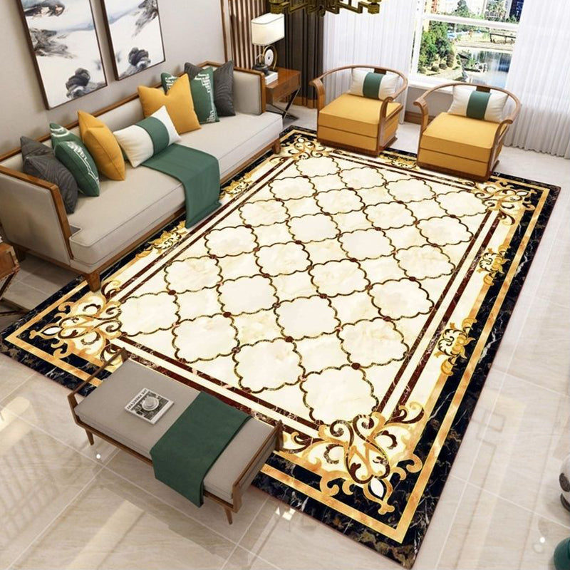 Sikunuo | Nostalgia Living Room Rug Multi Color Flower Print Area Rug Synthetic Non-Slip Backing Easy Care Indoor Rug