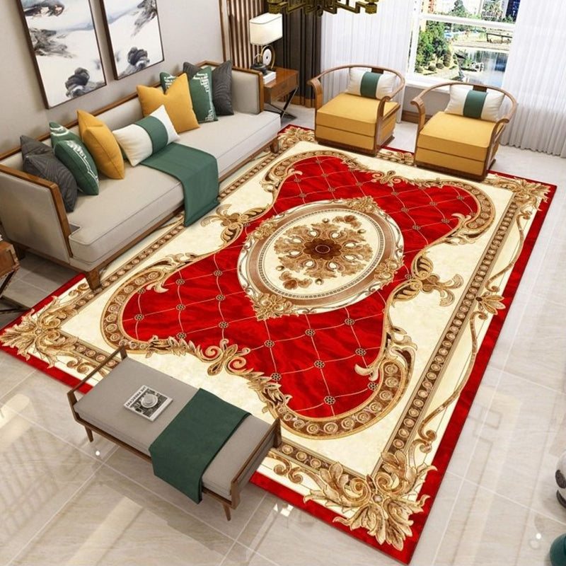 Sikunuo | Nostalgia Living Room Rug Multi Color Flower Print Area Rug Synthetic Non-Slip Backing Easy Care Indoor Rug
