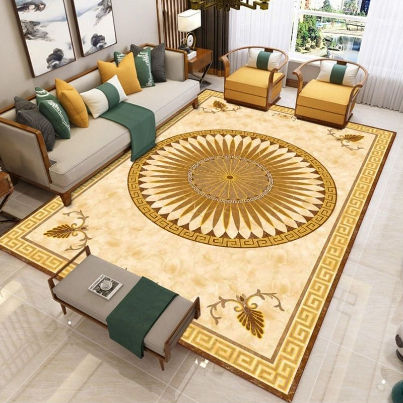 Sikunuo | Nostalgia Living Room Rug Multi Color Flower Print Area Rug Synthetic Non-Slip Backing Easy Care Indoor Rug