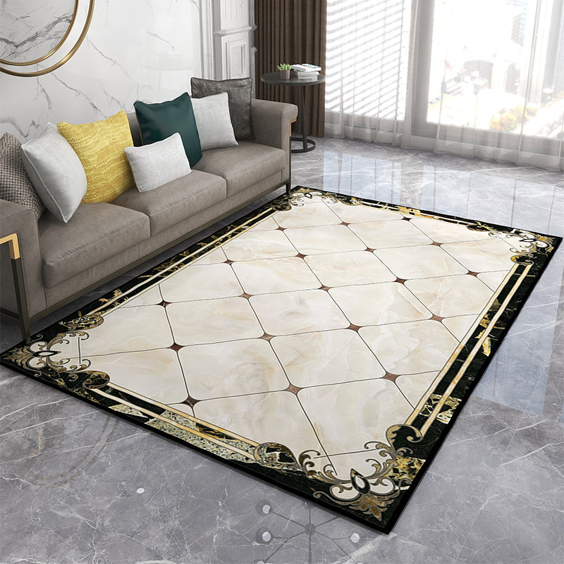 Sikunuo | Formal Living Room Rug Multicolor Geometric Pattern Area Rug Leather Non-Slip Backing Pet Friendly Easy Care Rug