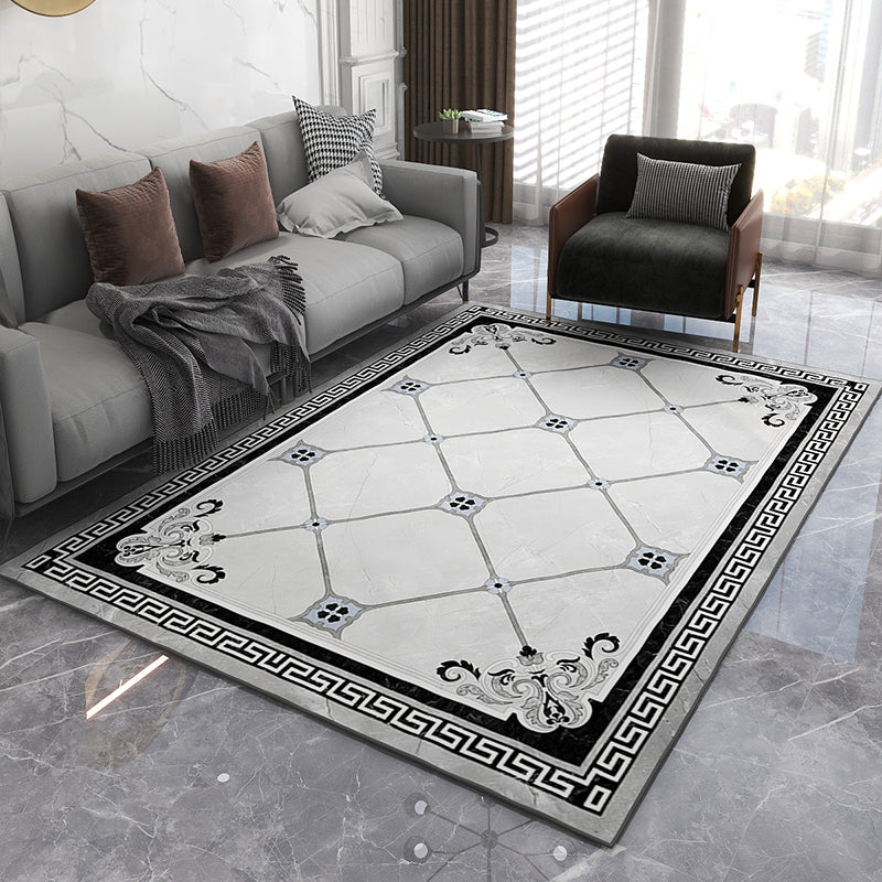 Sikunuo | Formal Living Room Rug Multicolor Geometric Pattern Area Rug Leather Non-Slip Backing Pet Friendly Easy Care Rug