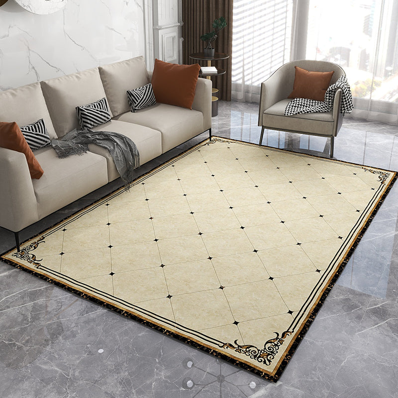 Sikunuo | Formal Living Room Rug Multicolor Geometric Pattern Area Rug Leather Non-Slip Backing Pet Friendly Easy Care Rug