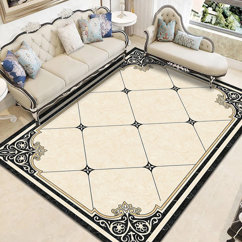 Sikunuo | Nostalgia Geometric Printed Rug Multicolored Polyester Indoor Rug Non-Slip Backing Pet-Friendly Rug for Living Room