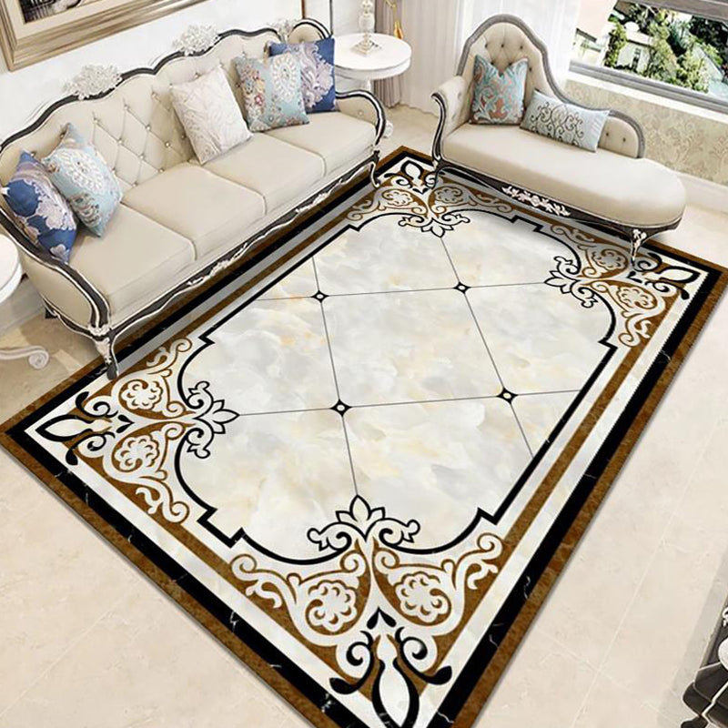 Sikunuo | Nostalgia Geometric Printed Rug Multicolored Polyester Indoor Rug Non-Slip Backing Pet-Friendly Rug for Living Room