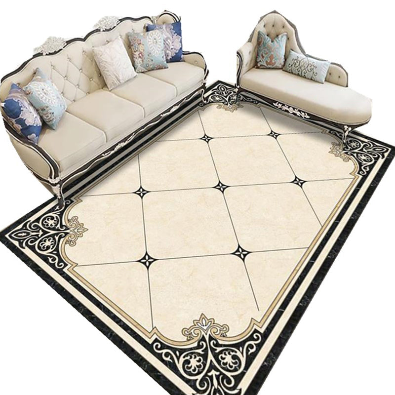 Sikunuo | Nostalgia Geometric Printed Rug Multicolored Polyester Indoor Rug Non-Slip Backing Pet-Friendly Rug for Living Room