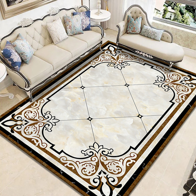 Sikunuo | Nostalgia Geometric Printed Rug Multicolored Polyester Indoor Rug Non-Slip Backing Pet-Friendly Rug for Living Room