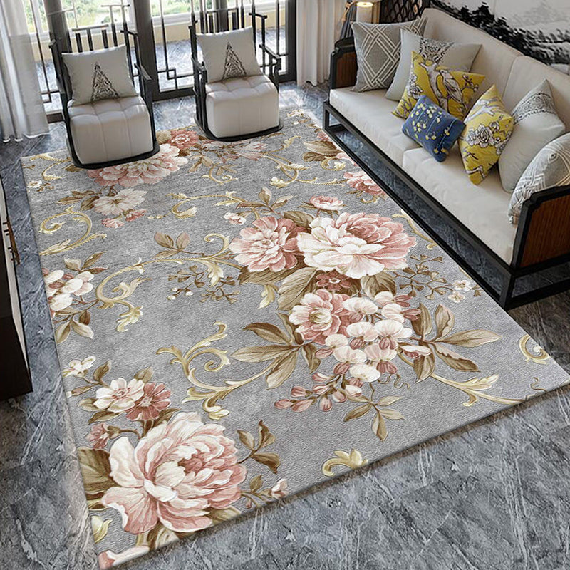 Sikunuo | Formal Living Room Carpet Multicolored Plant Print Carpet for Indoors Polypropylene Non-Slip Back Pet-Friendly Carpet