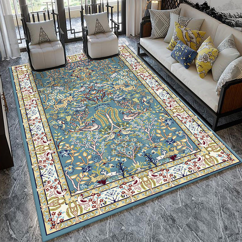Sikunuo | Formal Living Room Carpet Multicolored Plant Print Carpet for Indoors Polypropylene Non-Slip Back Pet-Friendly Carpet