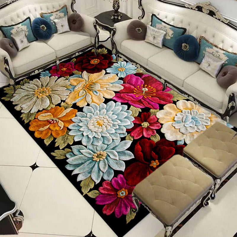 Sikunuo | Formal Living Room Carpet Multicolored Plant Print Carpet for Indoors Polypropylene Non-Slip Back Pet-Friendly Carpet