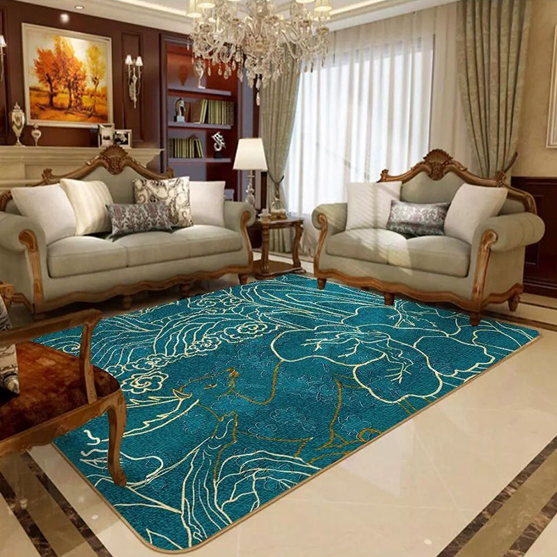 Sikunuo | Formal Living Room Carpet Multicolored Plant Print Carpet for Indoors Polypropylene Non-Slip Back Pet-Friendly Carpet