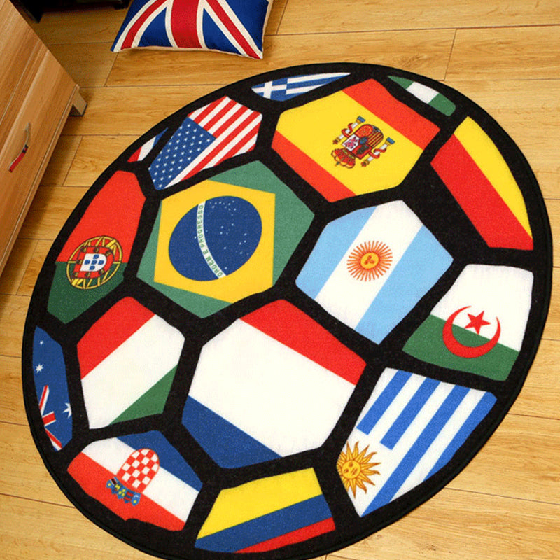 Sikunuo | Modern Sport Printed Rug Red Nylon Indoor Rug Non-Slip Backing Pet Friendly Easy Care Area Rug for Kids Room