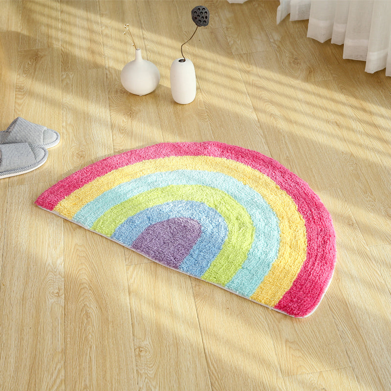 Sikunuo | Fantasy Rainbow Pattern Rug Red Cotton Door Mat Pet Friendly Stain Resistant Easy to Care Door Mat for Children's Room