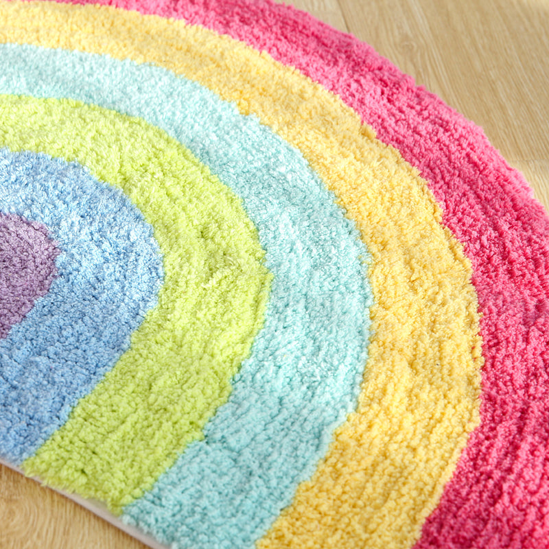 Sikunuo | Fantasy Rainbow Pattern Rug Red Cotton Door Mat Pet Friendly Stain Resistant Easy to Care Door Mat for Children's Room