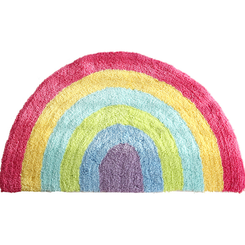 Sikunuo | Fantasy Rainbow Pattern Rug Red Cotton Door Mat Pet Friendly Stain Resistant Easy to Care Door Mat for Children's Room