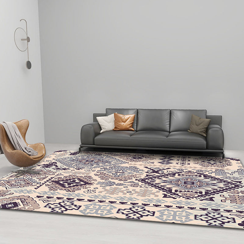 Sikunuo | Comfort Geometric Print Rug Multicolor Polyester Area Rug Non-Slip Back Pet-Friendly Indoor Carpet for the Living Room