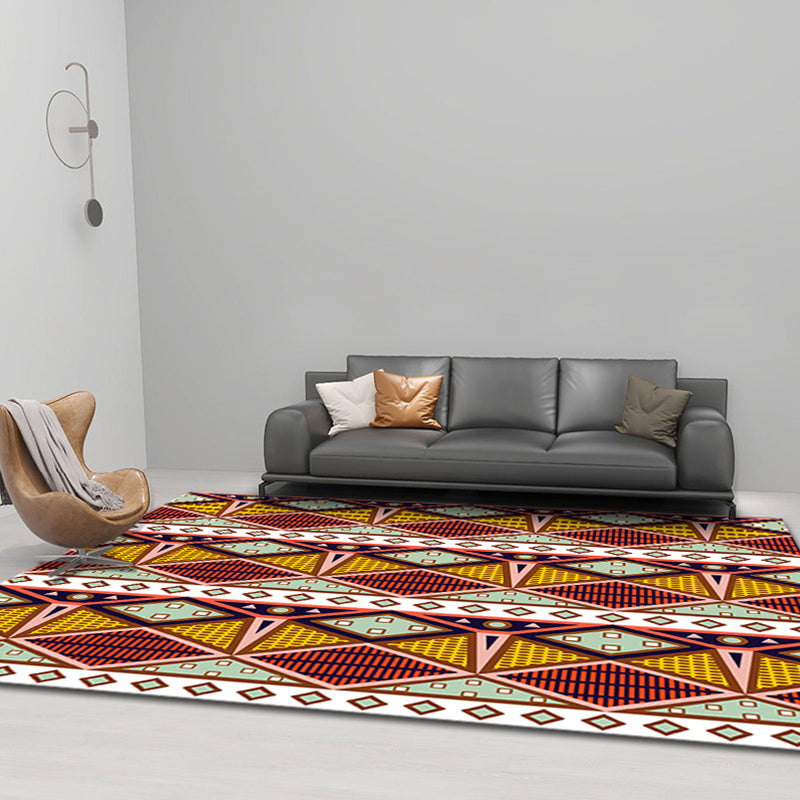 Sikunuo | Comfort Geometric Print Rug Multicolor Polyester Area Rug Non-Slip Back Pet-Friendly Indoor Carpet for the Living Room