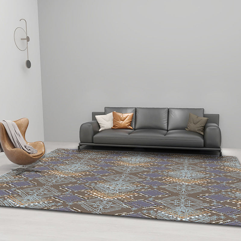 Sikunuo | Comfort Geometric Print Rug Multicolor Polyester Area Rug Non-Slip Back Pet-Friendly Indoor Carpet for the Living Room