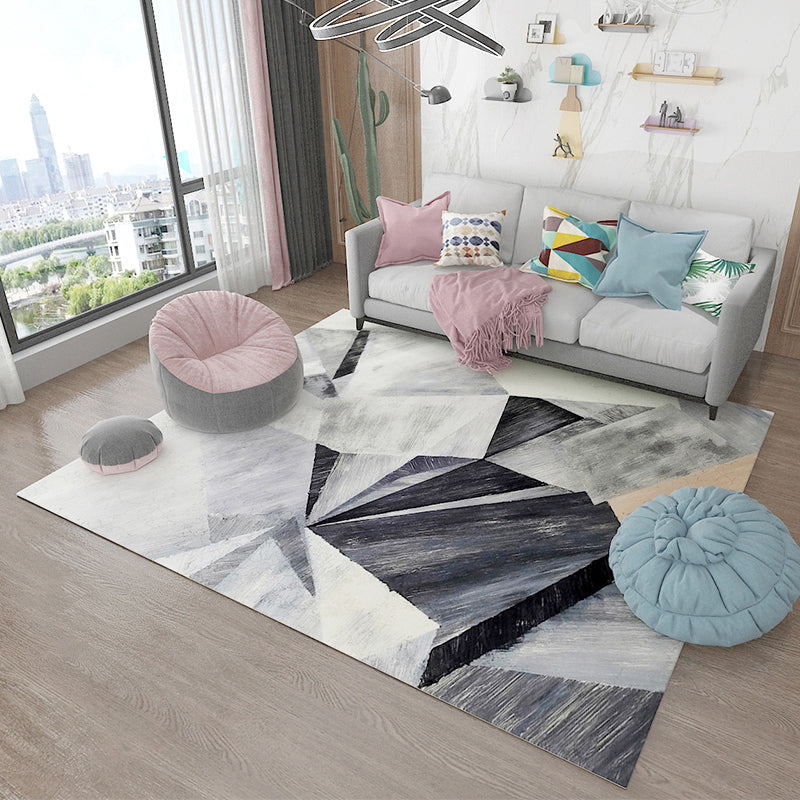 Sikunuo | Simple Living Room Carpet Multicolored Geometric Pattern Indoor Carpet Synthetic Non-Slip Back Pet-Friendly Area Rug