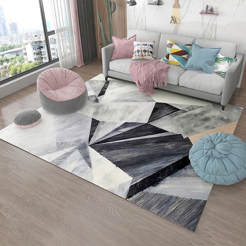 Sikunuo | Simple Living Room Carpet Multicolored Geometric Pattern Indoor Carpet Synthetic Non-Slip Back Pet-Friendly Area Rug