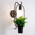 Sikunuo | Black-Green Faux Bonsai Wall Lamp Nordic Metal 1-Light Bedroom Wall Light Fixture