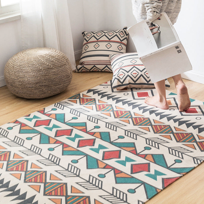 Sikunuo | Southwest Bedroom Carpet Multicolored Tribal Printed Area Rug Jute Pet-Friendly Stain-Resistant Indoor Carpet