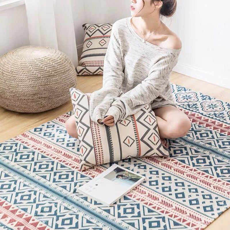 Sikunuo | Southwest Bedroom Carpet Multicolored Tribal Printed Area Rug Jute Pet-Friendly Stain-Resistant Indoor Carpet