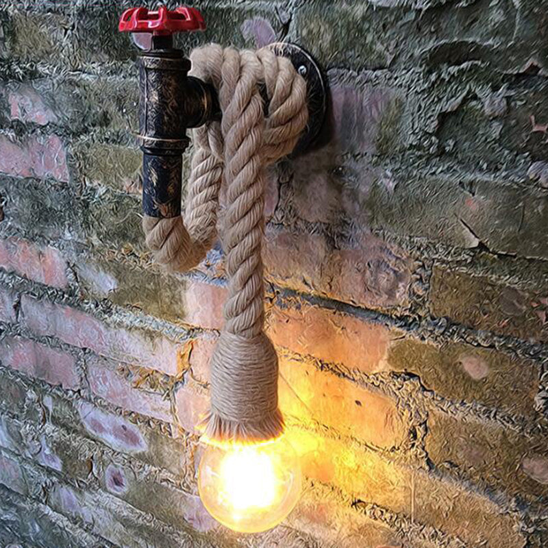 Sikunuo | 1-Light Faucet Wall Lamp Industrial Black Iron Wall Light Fixture with Cord Plug
