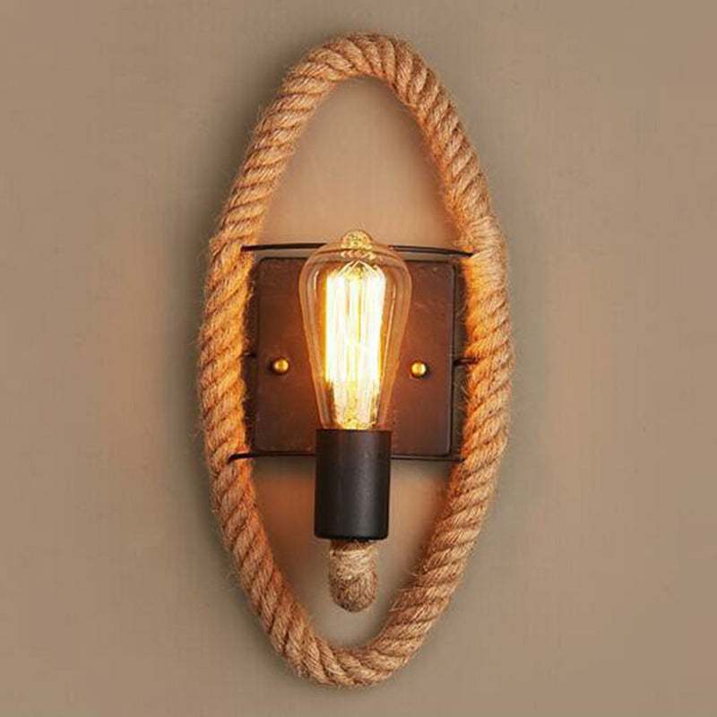 Sikunuo | Metal Open Bulb Wall Lamp Country House 1 Main Corridor Wall Lamp with Rope Ring in Brown