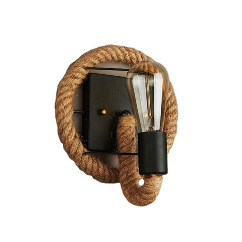 Sikunuo | Metal Open Bulb Wall Lamp Country House 1 Main Corridor Wall Lamp with Rope Ring in Brown