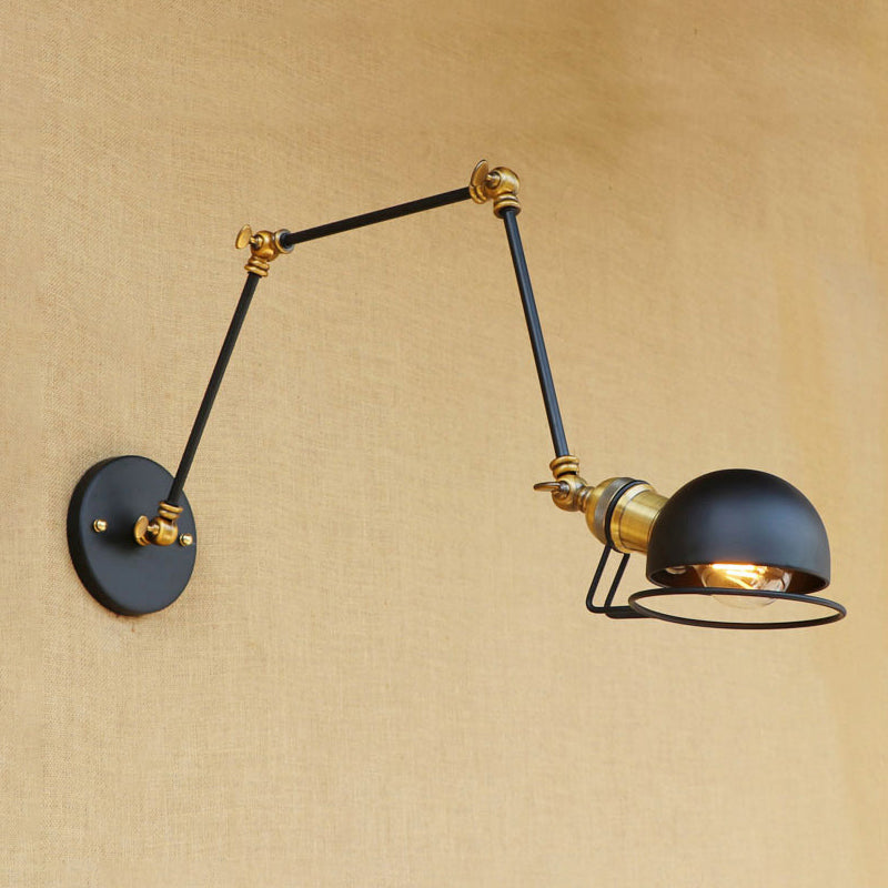 Sikunuo | Vintage Industrial Bowl Wall Lamp 1 Light Iron Wall Lamp with Rotatable Arm in Black/Metal