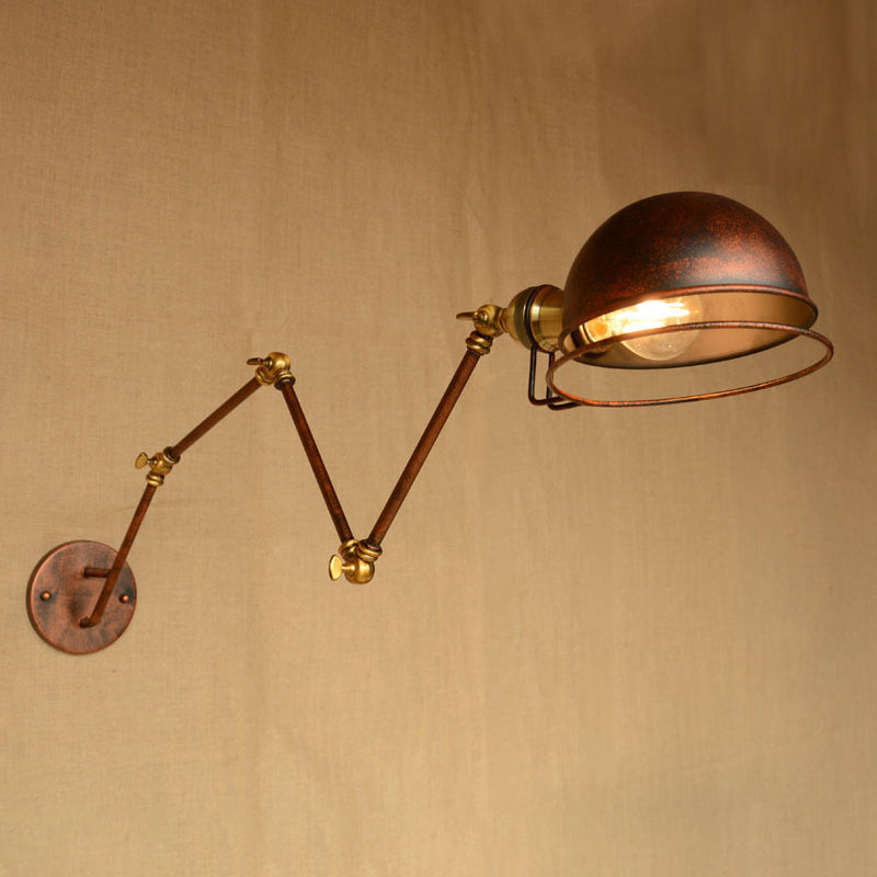Sikunuo | Vintage Industrial Bowl Wall Lamp 1 Light Iron Wall Lamp with Rotatable Arm in Black/Metal