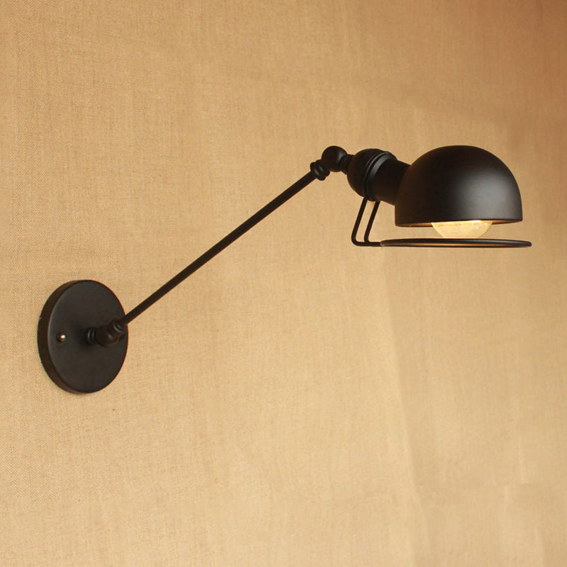 Sikunuo | Vintage Industrial Bowl Wall Lamp 1 Light Iron Wall Lamp with Rotatable Arm in Black/Metal