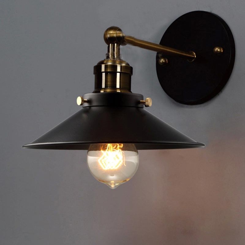 Sikunuo | Adjustable Gradual Shade Metal Wall Lamp Vintage 1 Bulb Bedroom Reading Wall Light in Black