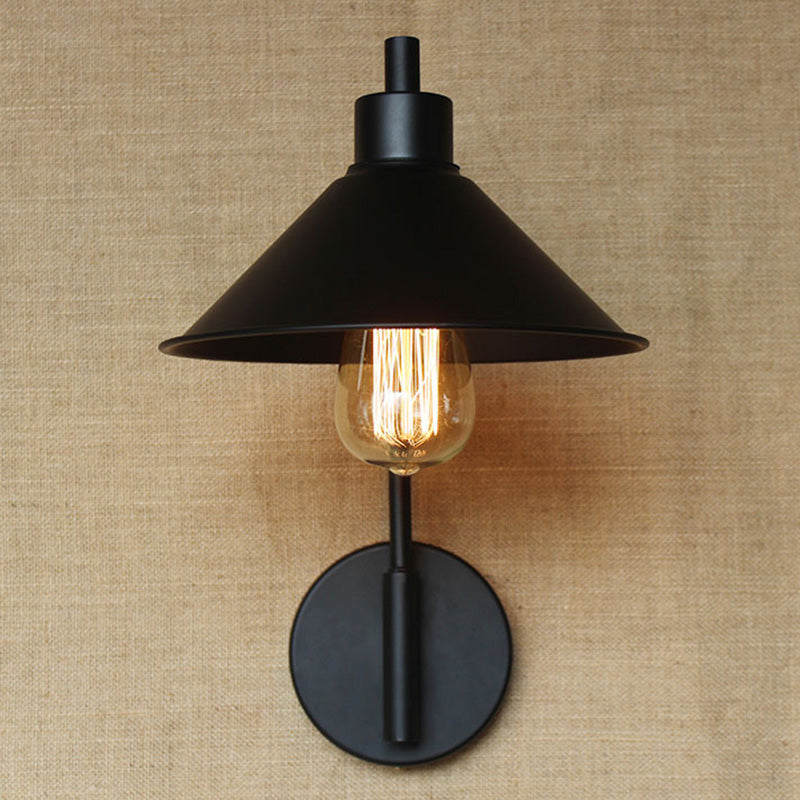 Sikunuo | Conical Nightstand Reading Light Retro Metal 1-Light Black Wall-Mounted Lamp with Beveled Edge