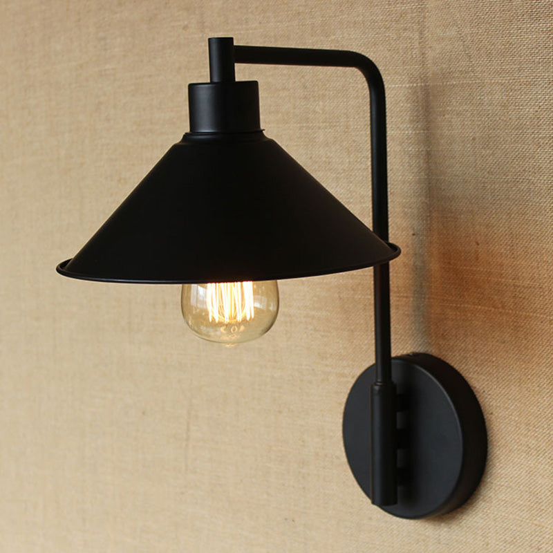 Sikunuo | Conical Nightstand Reading Light Retro Metal 1-Light Black Wall-Mounted Lamp with Beveled Edge