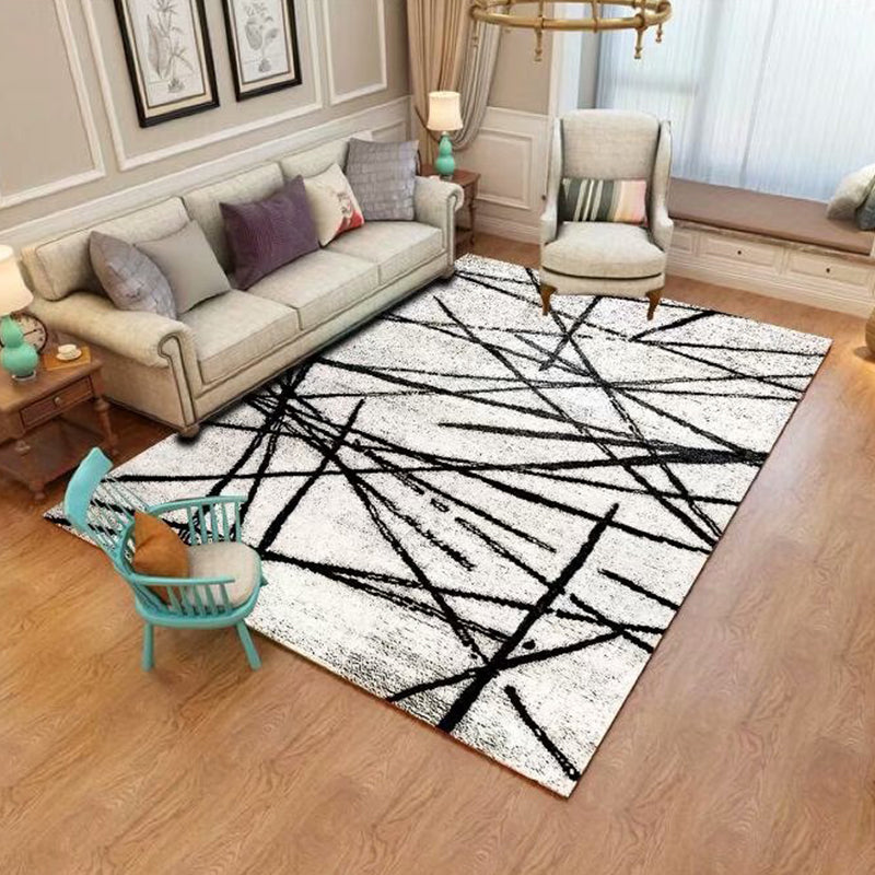 Sikunuo | Northern European Living Room Rug Multicolored Geometric Print Indoor Carpet Synthetic Non-Slip Backing Pet-Friendly Rug