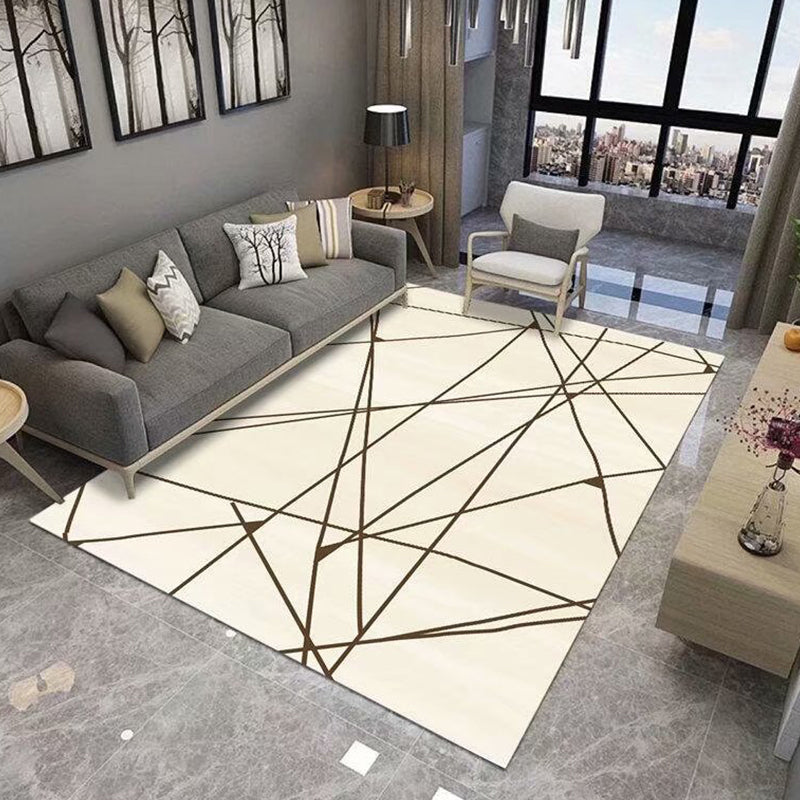 Sikunuo | Northern European Living Room Rug Multicolored Geometric Print Indoor Carpet Synthetic Non-Slip Backing Pet-Friendly Rug