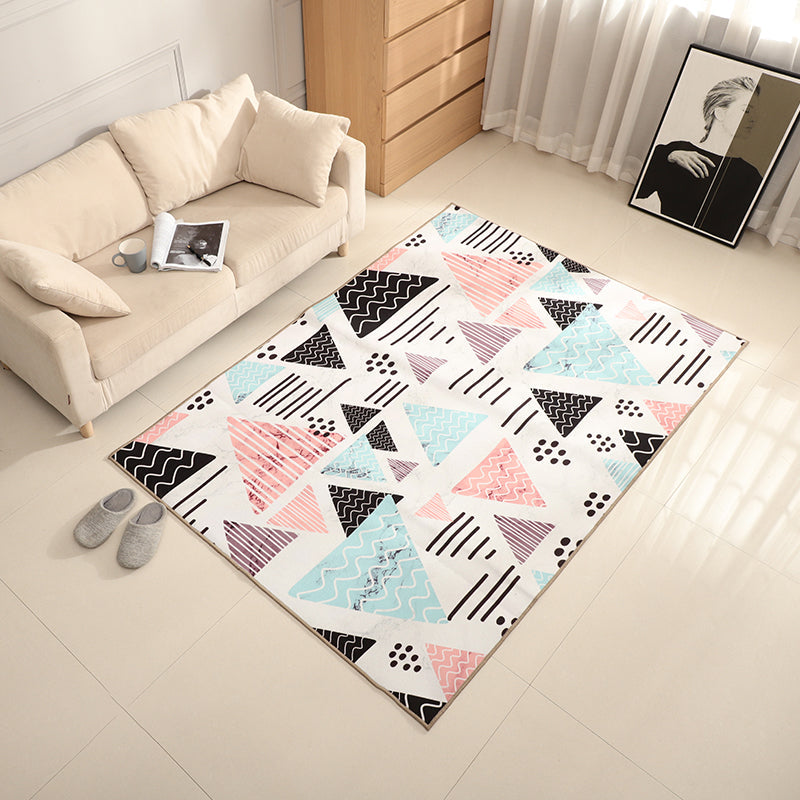 Sikunuo | New Living Room Rug Multicolor Geometric Print Area Rug Polyester Non-Slip Backing Easy Care Indoor Rug