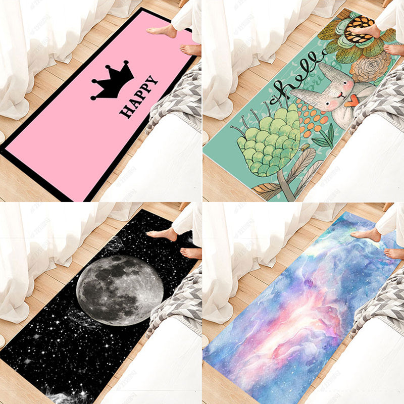 Sikunuo | Relaxing Bedroom Rug Multicolored Geometric Print Indoor Rug Polyester Non-Slip Back Washable Area Rug