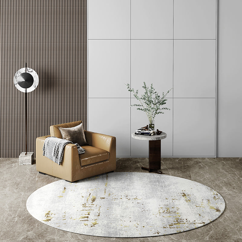 Sikunuo | Industrial Living Room Rug Multi Color Abstract Printed Indoor Carpet Polyester Non-Slip Back Easy Care Area Rug
